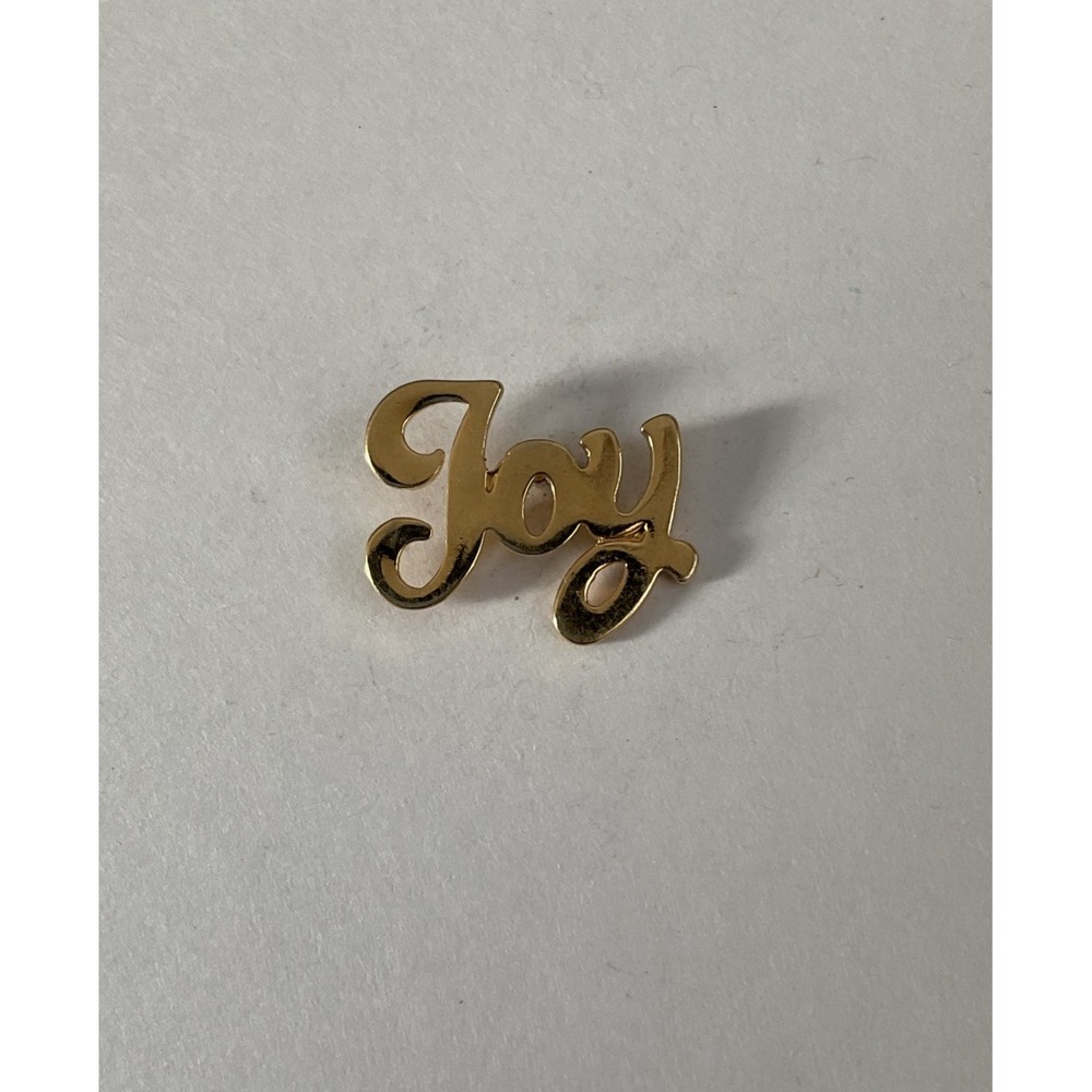 Religious Pin JOY Gold-tone Christian Lapel Brooch Pinback Script Lettering